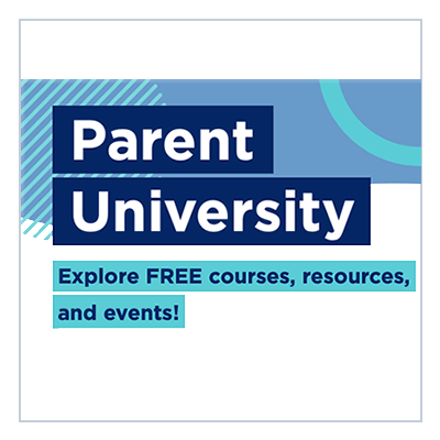 Parent University free courses resources and events promotional graphic