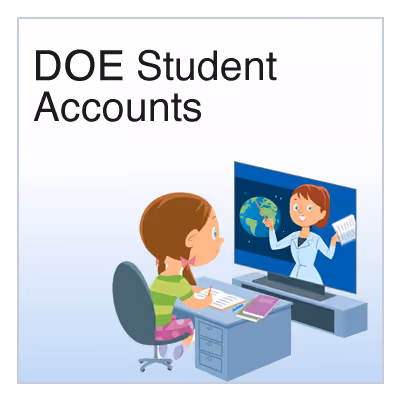 Student accessing DOE online learning account at a computer