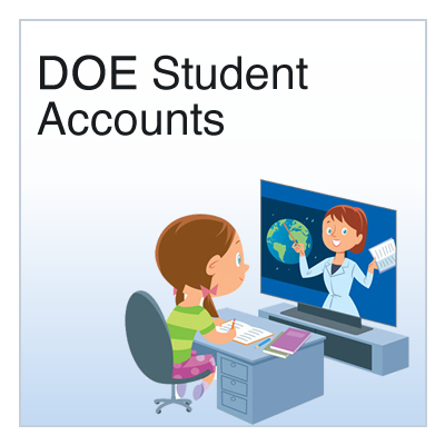 Student accessing DOE online learning account at a computer