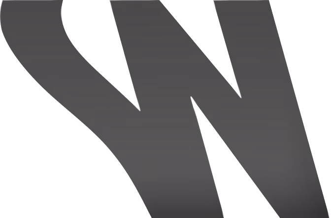 Black stylized letter W with a curved ribbon-like design on a transparent background.