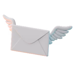 White envelope with blue wings on each side suggesting fast email delivery.