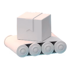 White cardboard box on a conveyor belt with four wheels, isolated on white background.