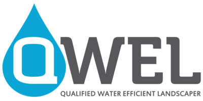 QWEL logo with a blue water drop and text for Qualified Water Efficient Landscaper.