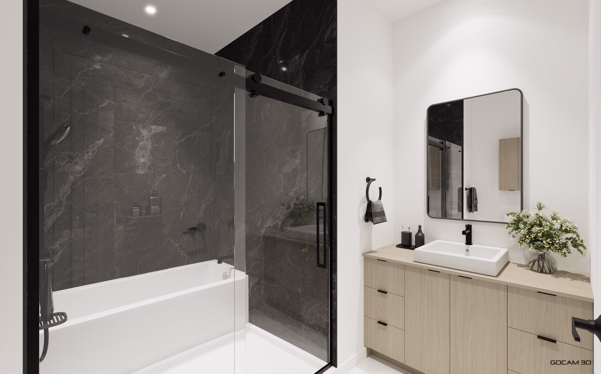 Salle de bain de l'unité 114, rendu 3D
