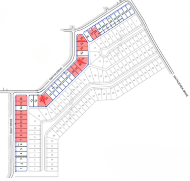 New Port Subdivision lot map — red lots sold, white lots available