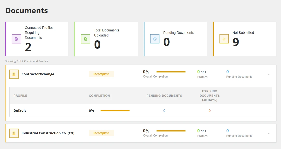 ContractorXchange contractor document management view