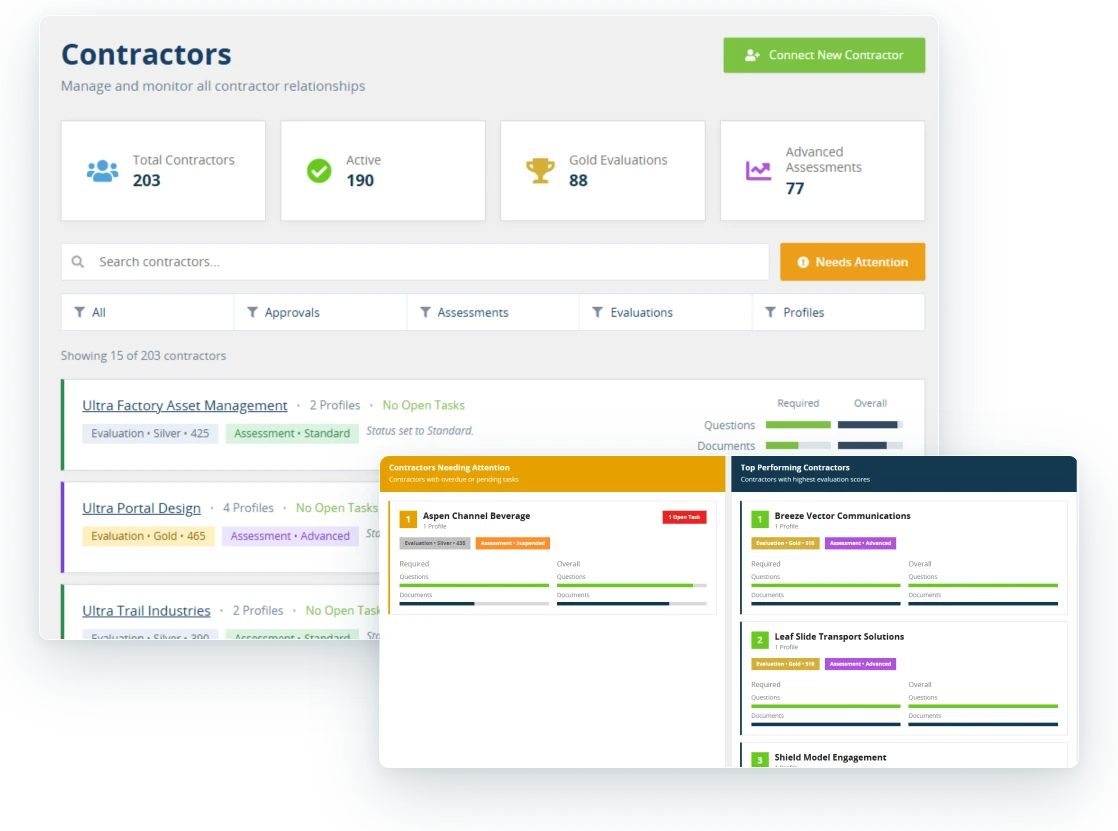 ContractorXchange contractor list with monitoring status