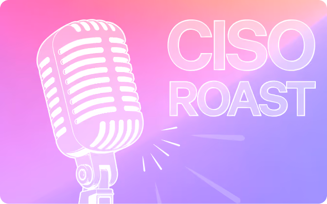 White vintage microphone illustration with the text 'CISO ROAST' on a pink and purple gradient background.