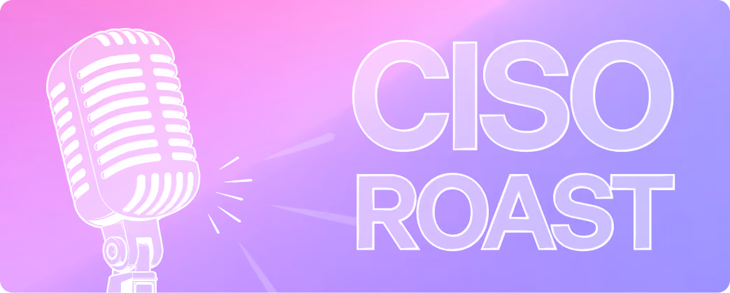 White vintage microphone illustration with the text 'CISO ROAST' on a pink and purple gradient background.