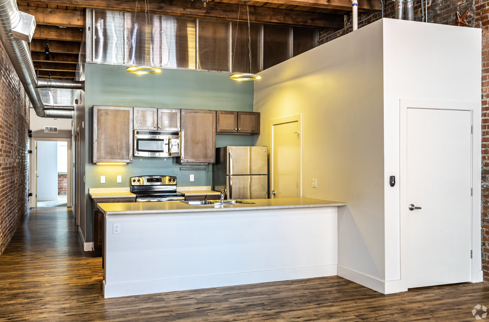 Kitchen with brown cabinets