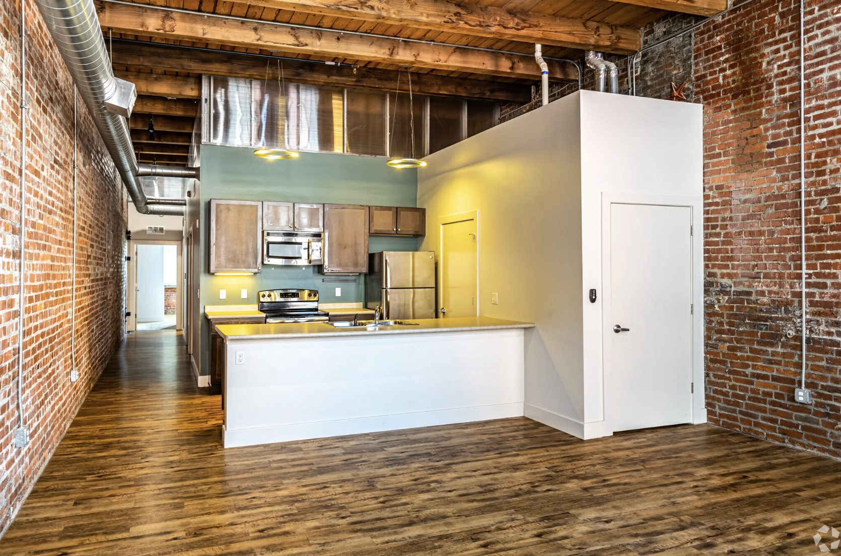 Kitchen with brown cabinets