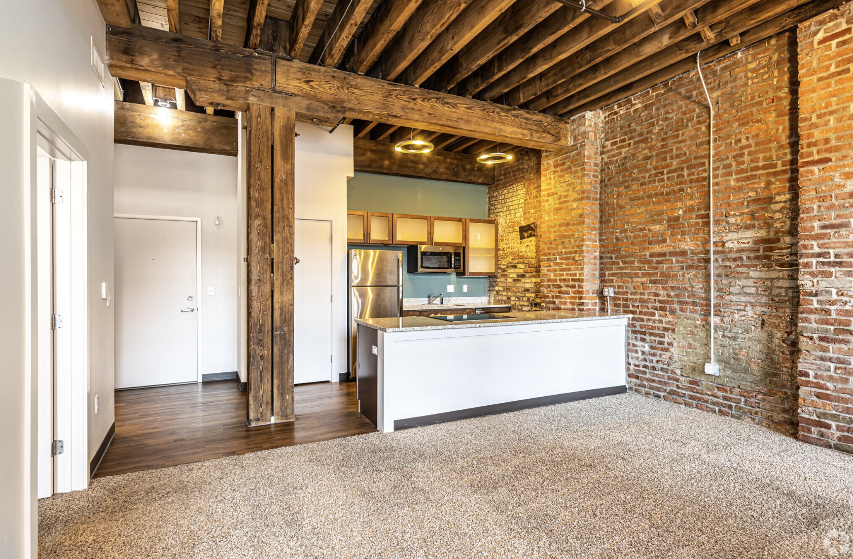Kitchen with brown cabinets