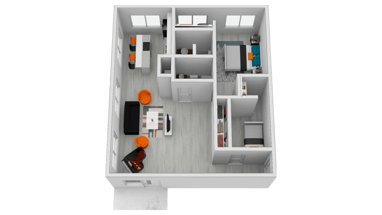 2 Bed, 1 Bath (1035-1049 SF)