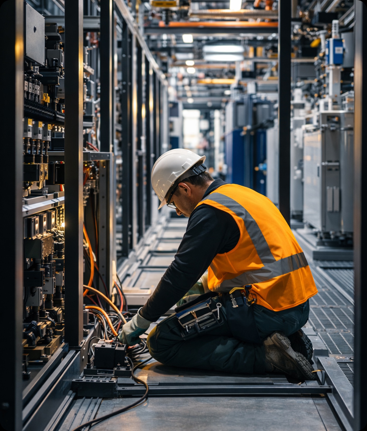 Technician working on industrial equipment.
