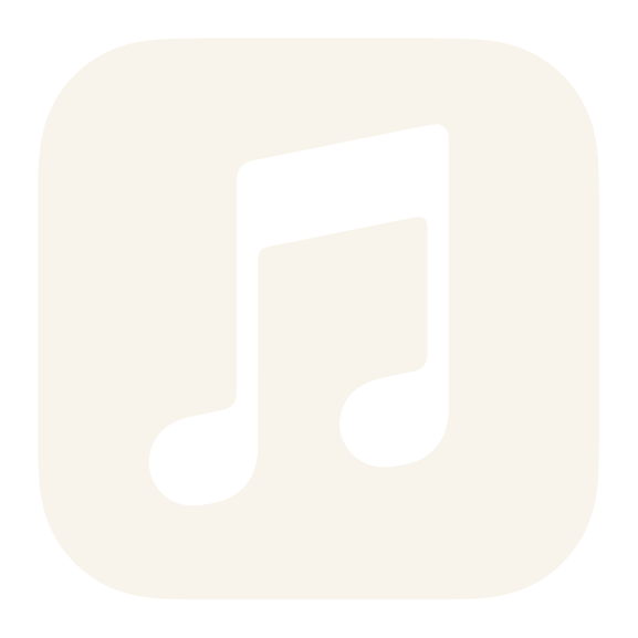 White music note icon on a rounded square beige background.