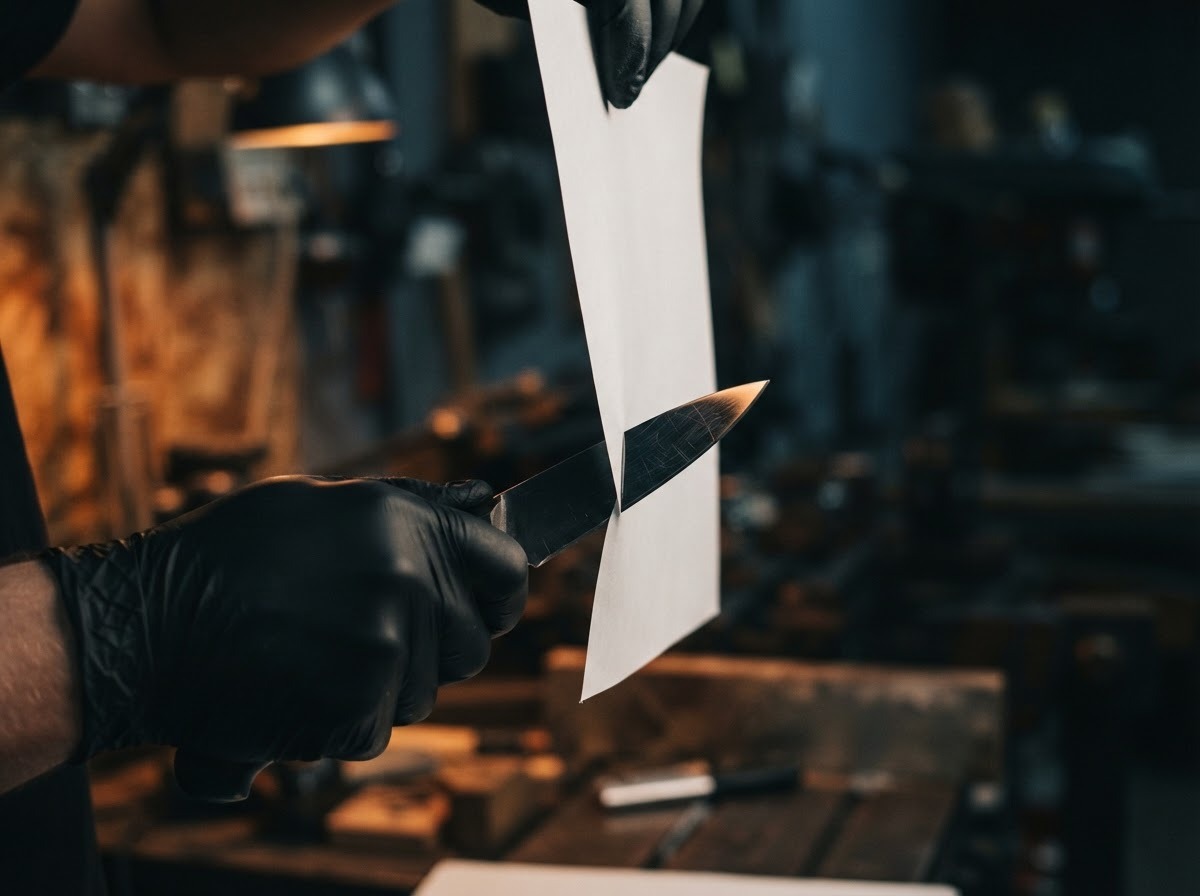Paper test showing razor-sharp edge