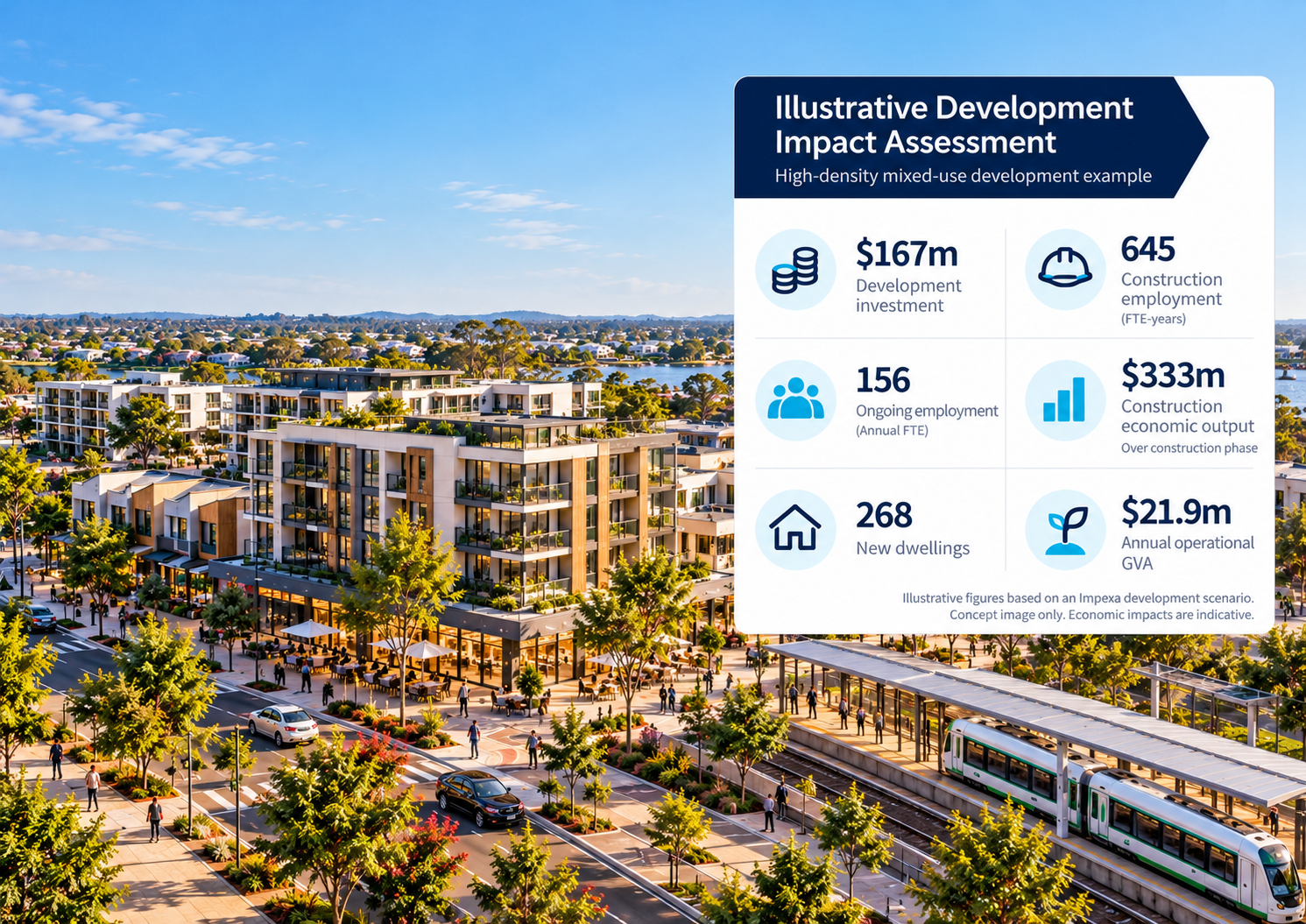Comparison of three residential development density scenarios showing indicative economic, housing and planning impacts.