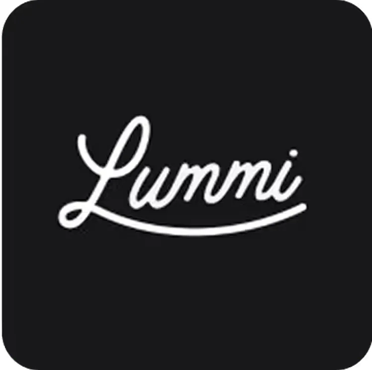 Lummi brand logo in white script on a black background.