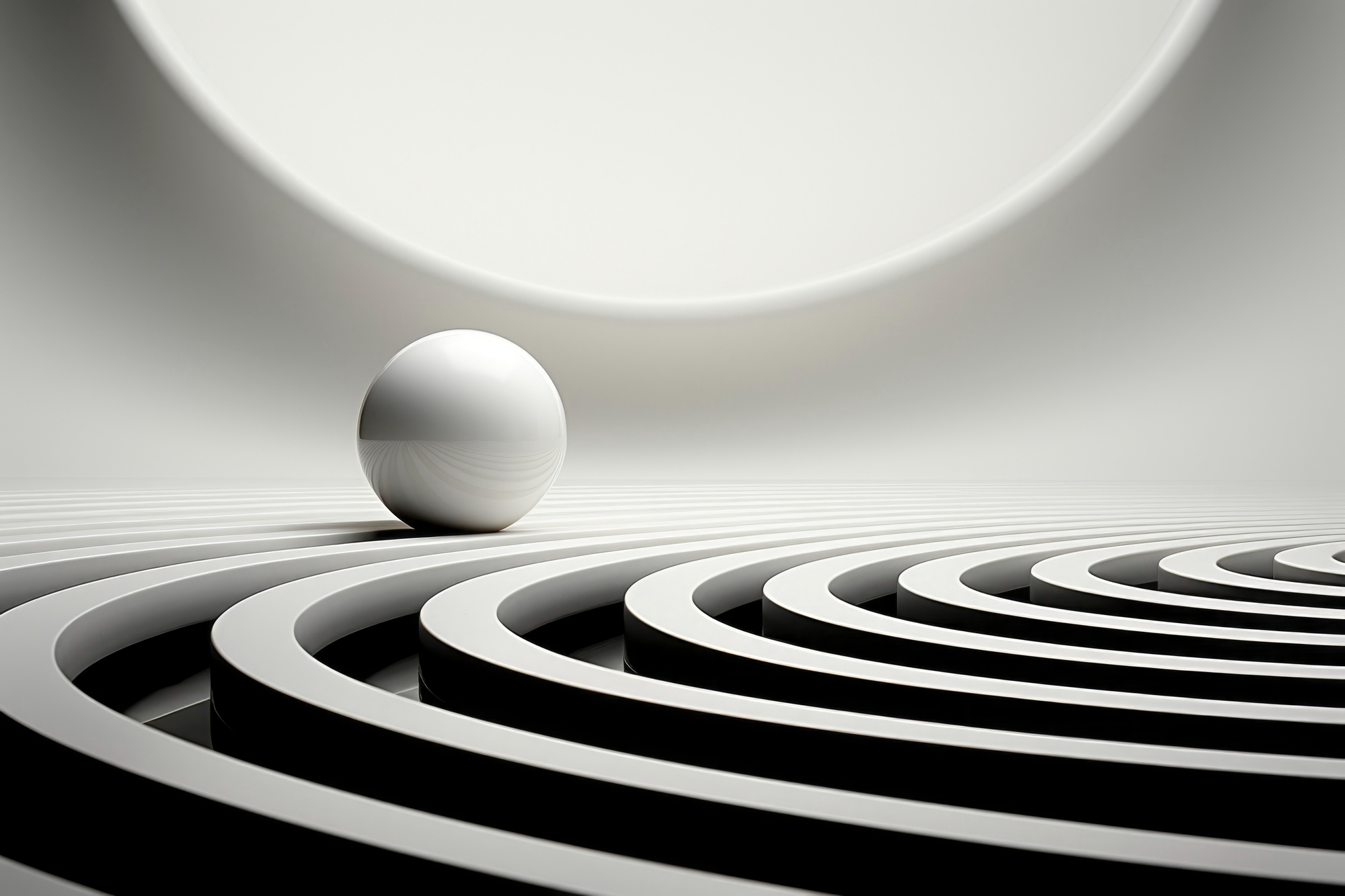 Sculptural sphere above concentric paths