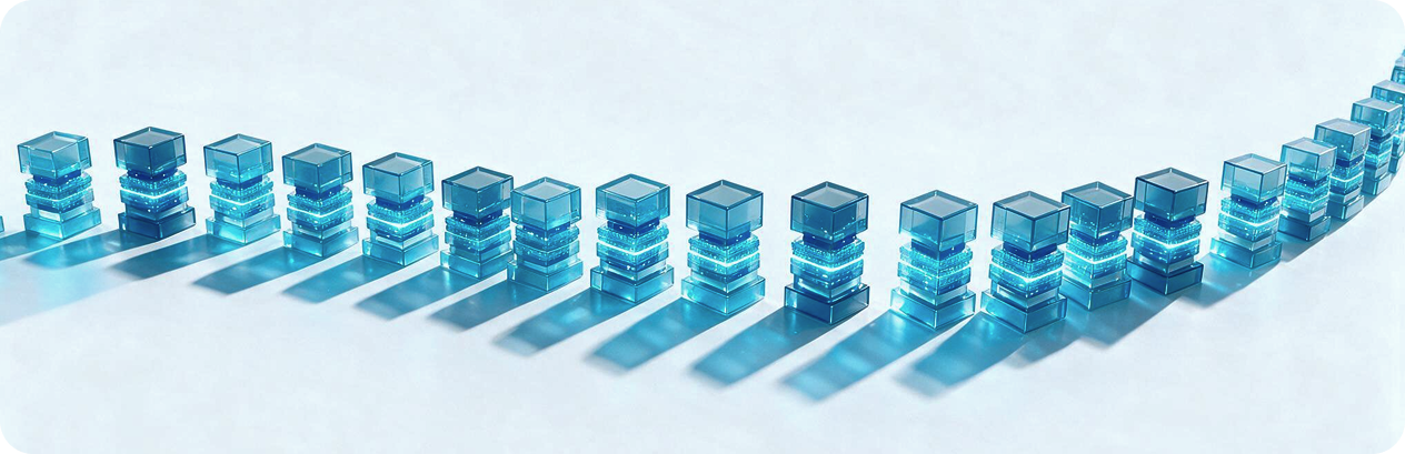 Dedicated engineering team represented by connected blue glass blocks