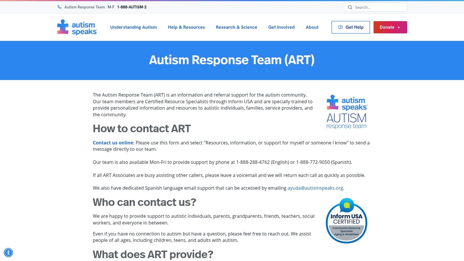 Autism Speaks Autism Response Team
