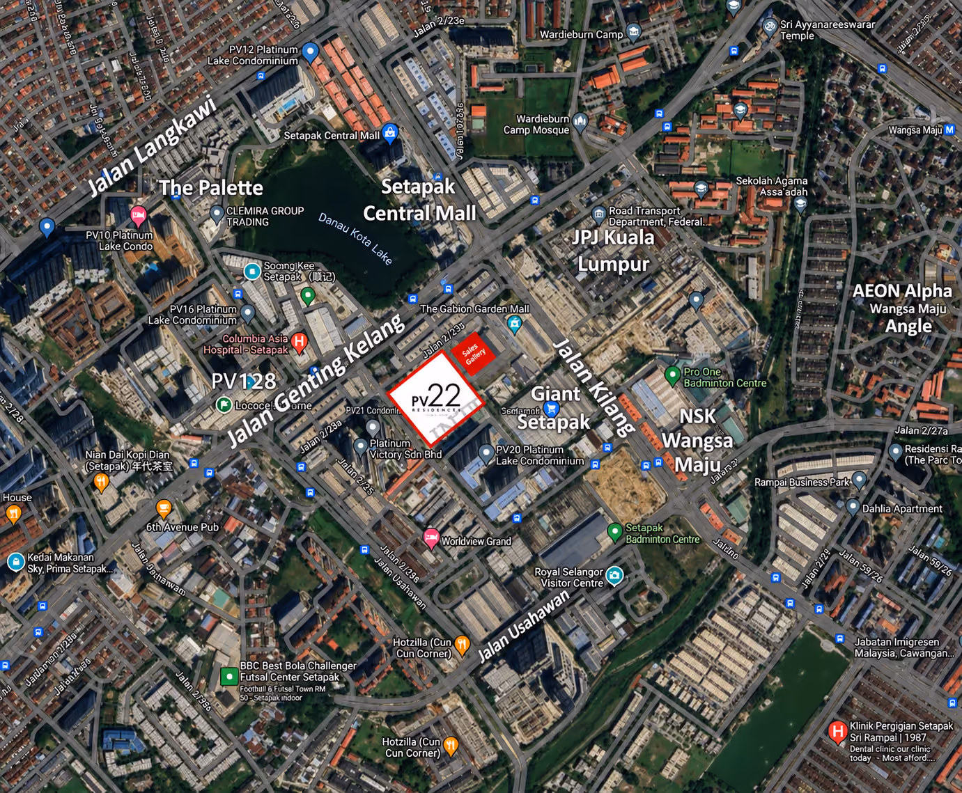 PV22 Residences location map showing Setapak and Kuala Lumpur city centre