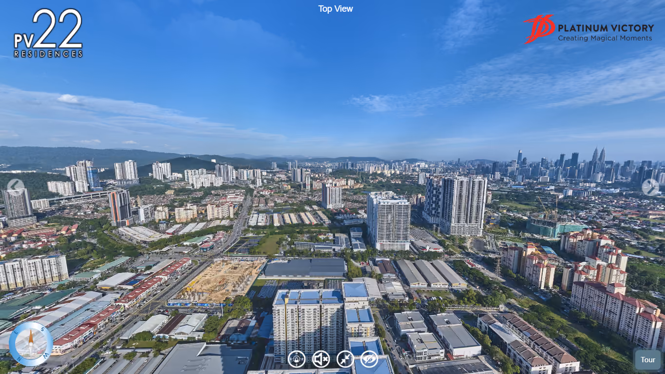 PV22 Residences aerial view of Setapak with lake and city skyline