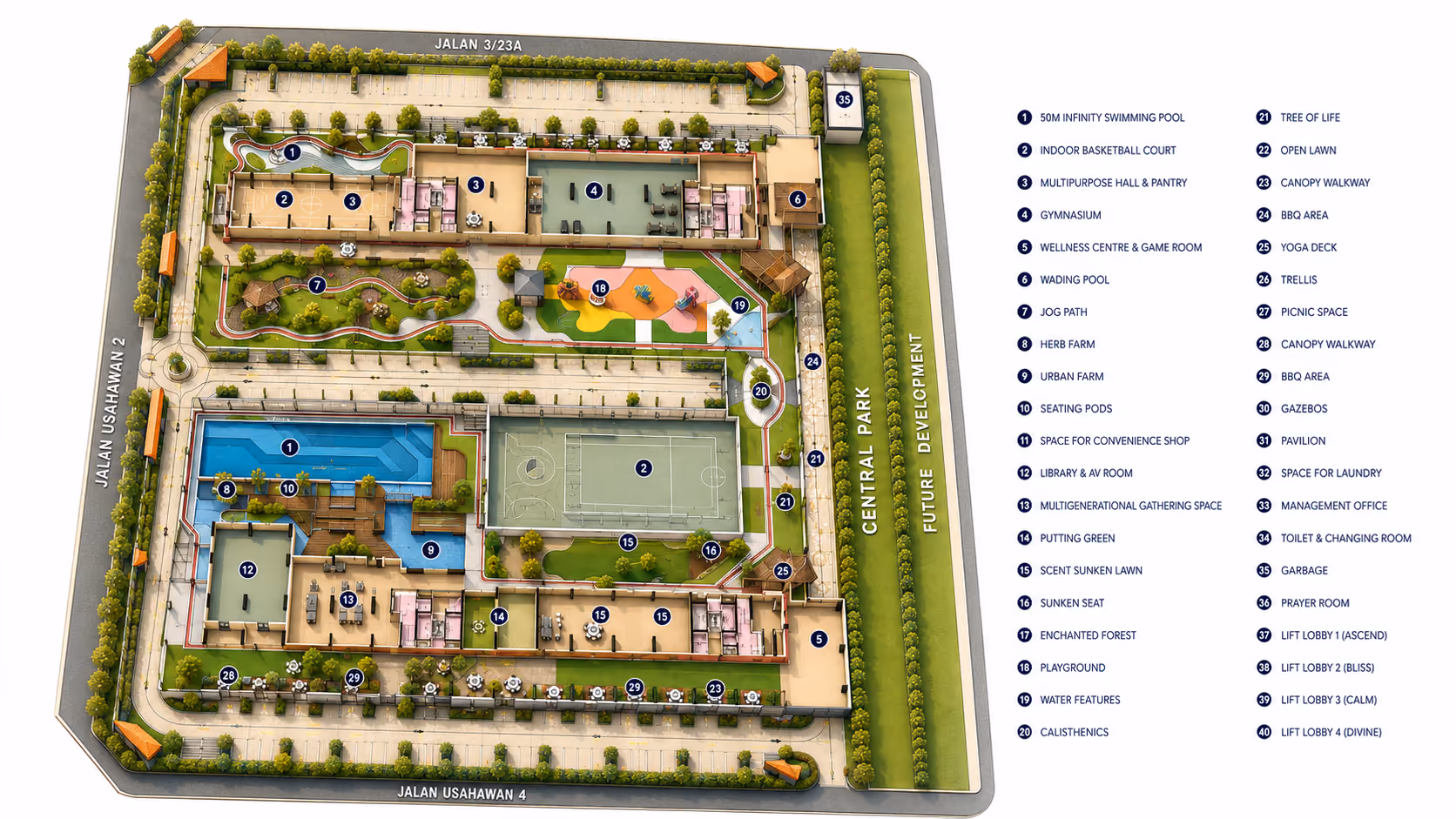PV22 Residences facilities site plan with 40 over resort-style amenities