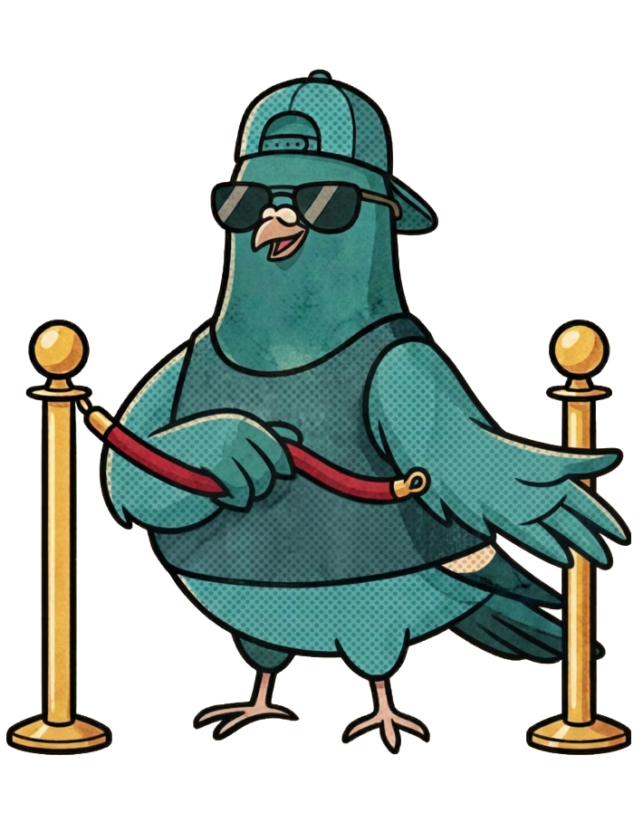 Pidgy unhooking a velvet rope to let you in