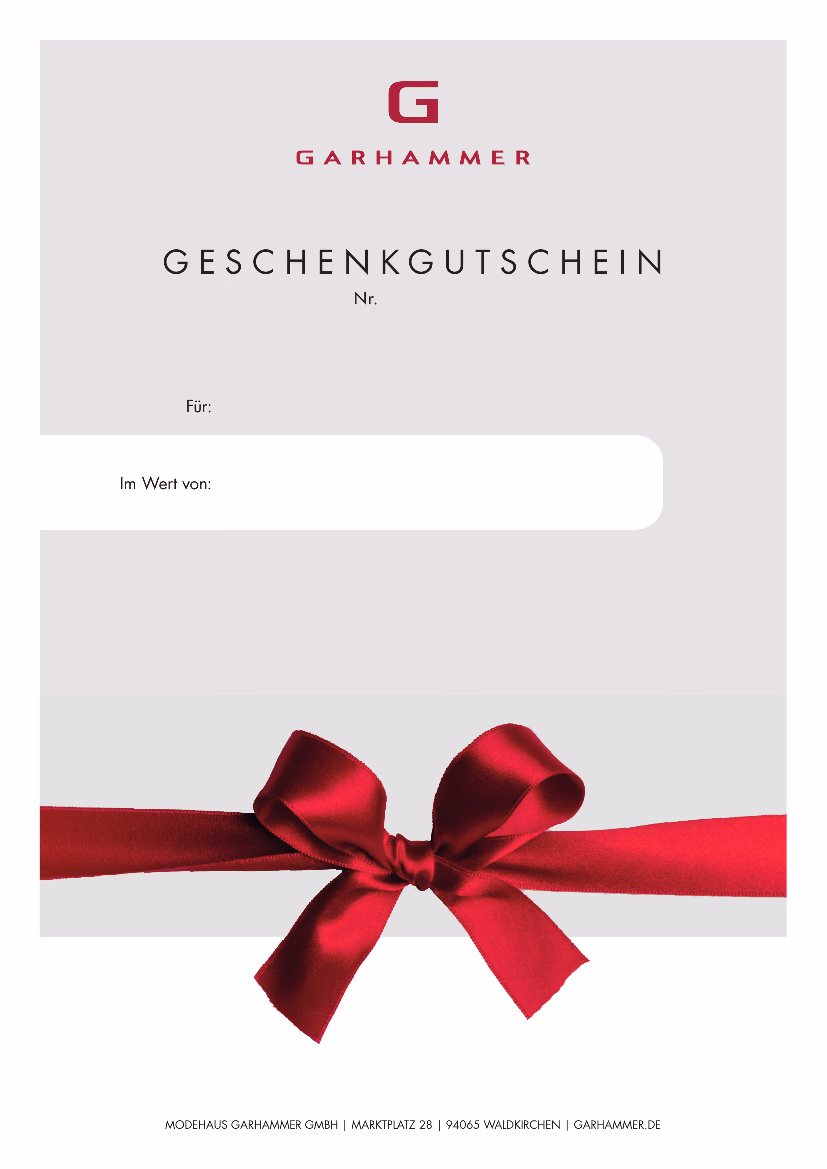 GARHAMMER Geschenkgutschein mit roter Schleife