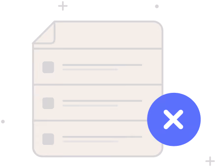 Clipboard with a checklist and a blue circle containing a black X on the right side.