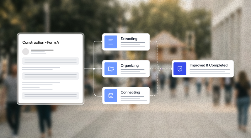 Flowchart showing Construction Form A linking to Extracting, Organizing, Connecting, then Improved & Completed.