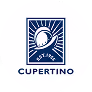 Seal of Cupertino with a stylized sun, hills, and stars above the word Cupertino.