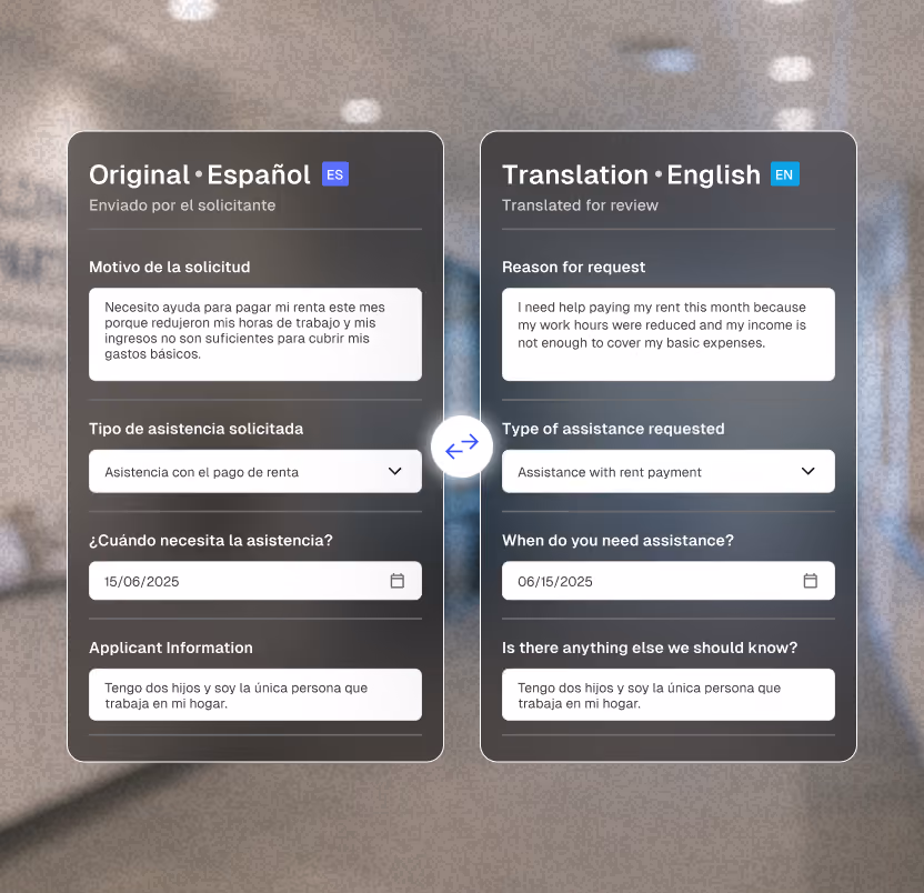 Comparison of government-specific vs literal translations of Business License Renewal in English, Spanish, and Vietnamese.