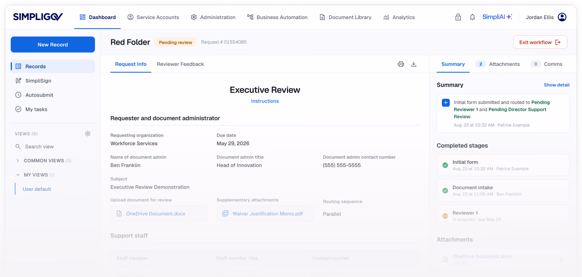 Screenshot of the dashboard