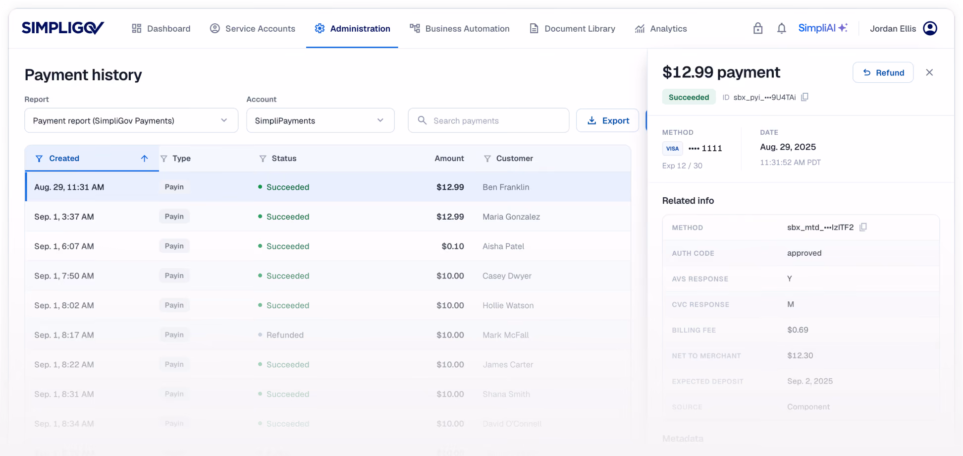 Screenshot of the dashboard