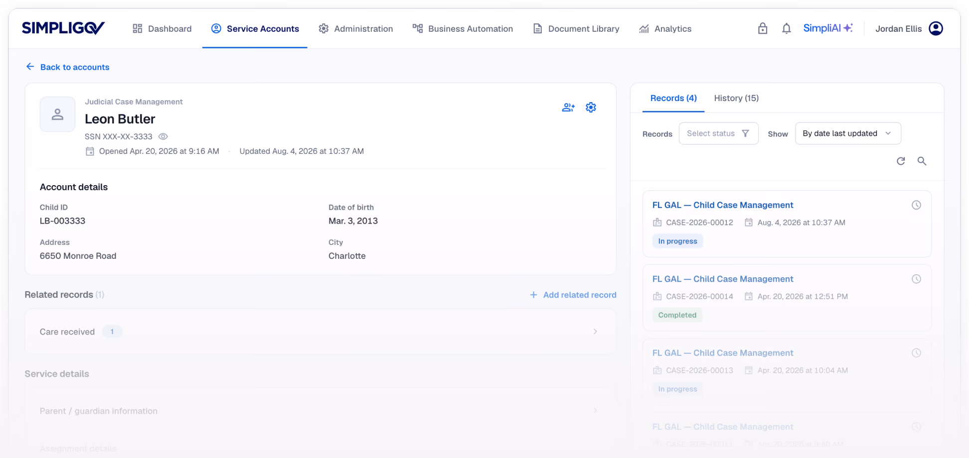 Screenshot of the dashboard