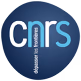 CNRS logo with white and blue letters on a dark blue circular background.