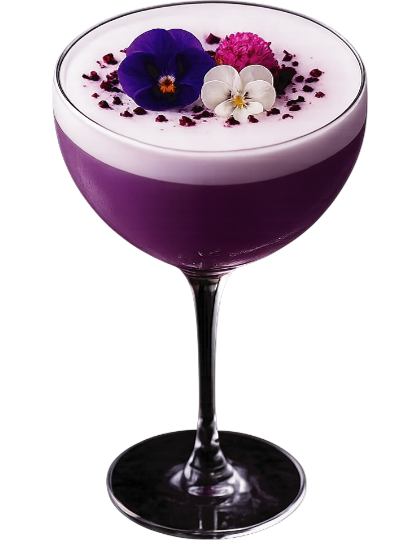 Blue Bloom Sour cocktail with blueberry, lavender and citrus at ANTARES Lounge