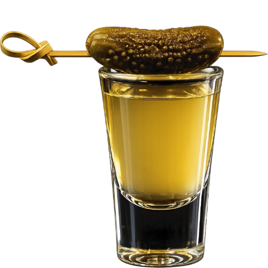 Pickleback vodka shot with pickle brine and savory flavors at ANTARES Lounge