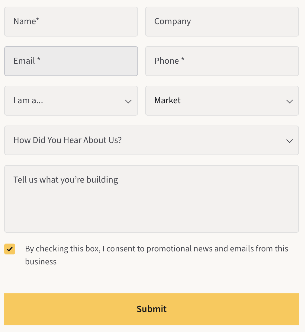 Get In Touch form preview (Designer only)