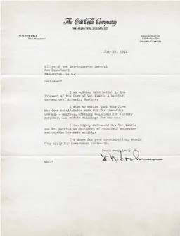 The Coca-Cola Company reference letter, July 1941