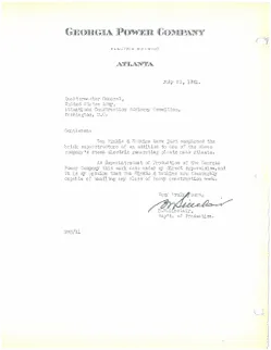 Georgia Power reference letter, July 1941