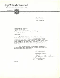 The Atlanta Journal reference letter, July 1941