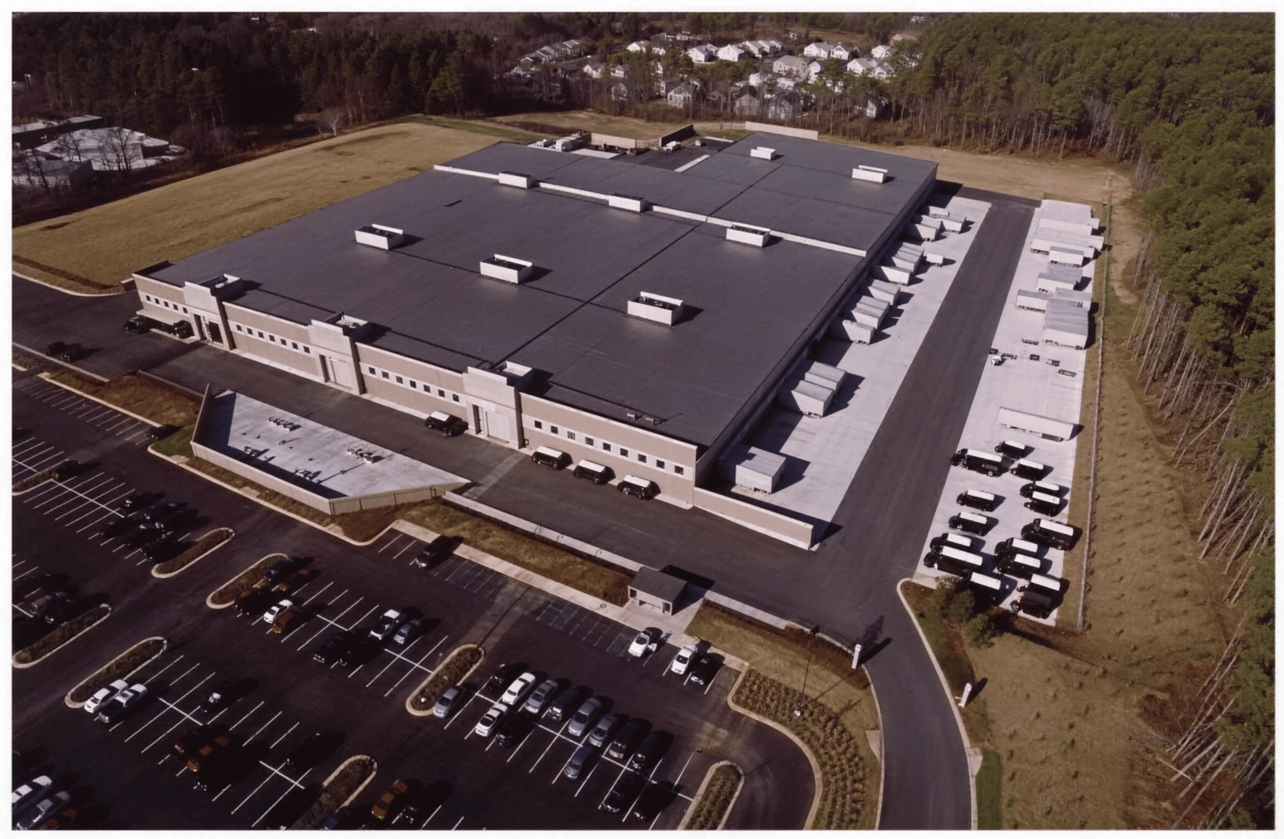 Aerial view of an industrial distribution facility, early 1990s