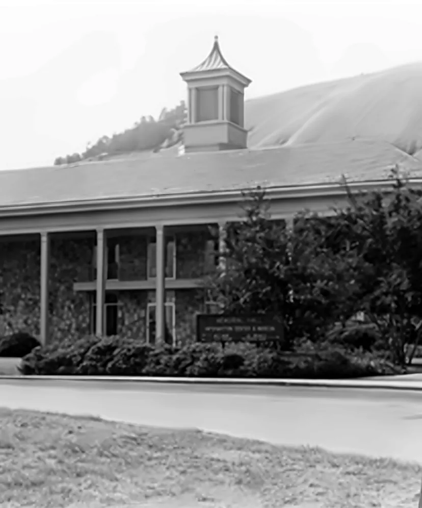 Memorial Hall's entrance beneath Stone Mountain's summit