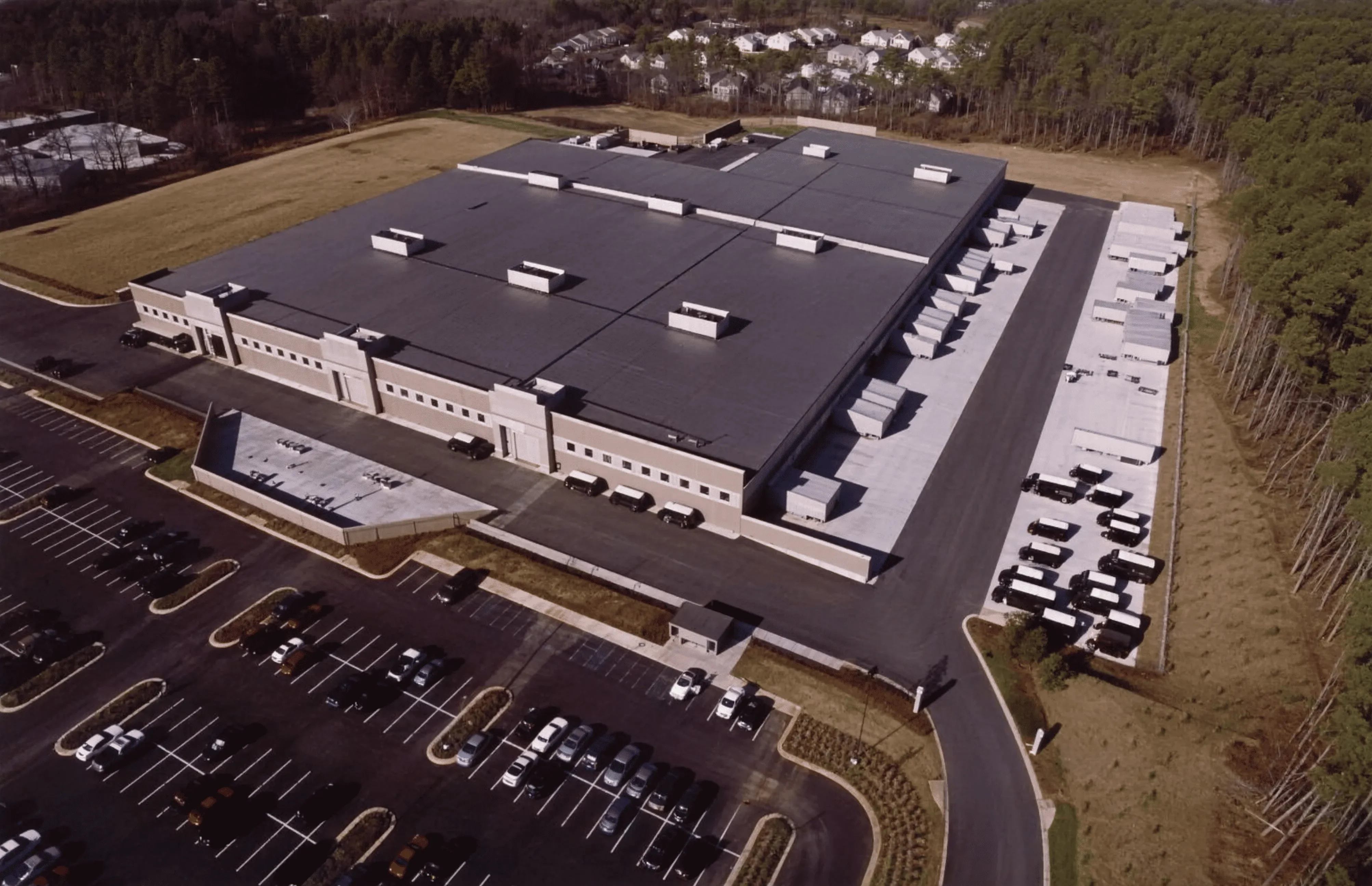 Aerial view of an industrial distribution facility, early 1990s