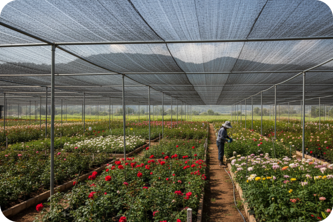 For garden, landscape and plant-display areas requiring stronger sunlight reduction.