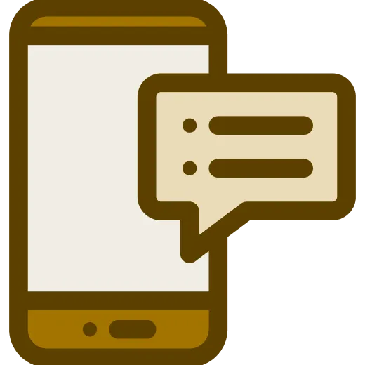 Mobiltelefon med pratbubbla som visar SMS-meddelande eller chatt.