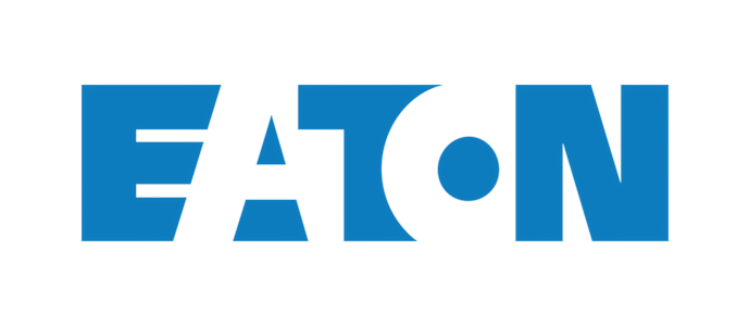 Eaton company logo with stylized blue letters forming the word EATON.